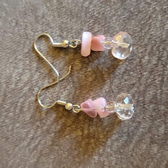 3/$30 HANDMADE Pink Cat's Eye Glass Beaded Dangle Hook Earrings - Picture 2 of 5